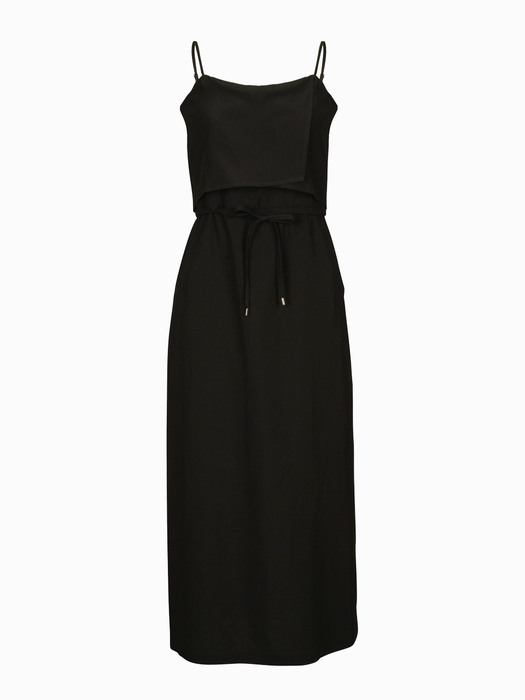 STRING DETAIL SLEEVELESS DRESS [BLACK]