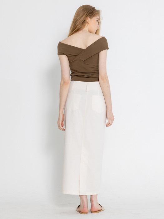 Twist Off-shoulder T-Shirts_Khaki