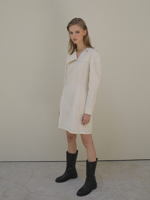 LONG SLEEVE STITCH MINI DRESS / IVORY