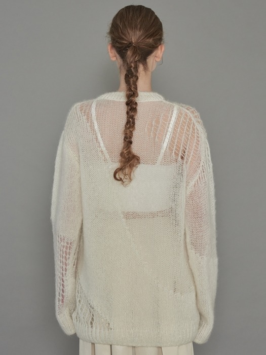 KID MOHAIR NETTING KNIT TOP (ivory)