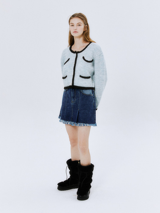 DENIM FRINGE SKIRT (BLUE)