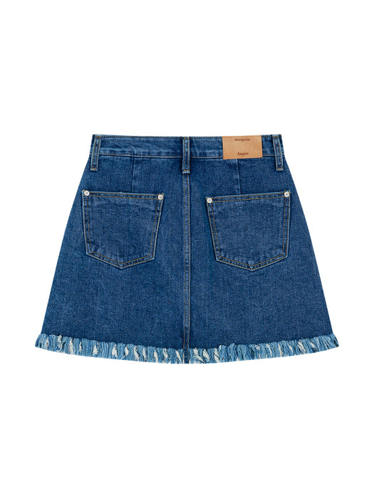 DENIM FRINGE SKIRT (BLUE)