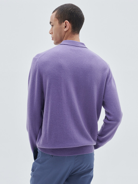 [M23MPU047]A Logo collar shirt men pullover(Violet)