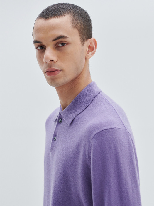 [M23MPU047]A Logo collar shirt men pullover(Violet)