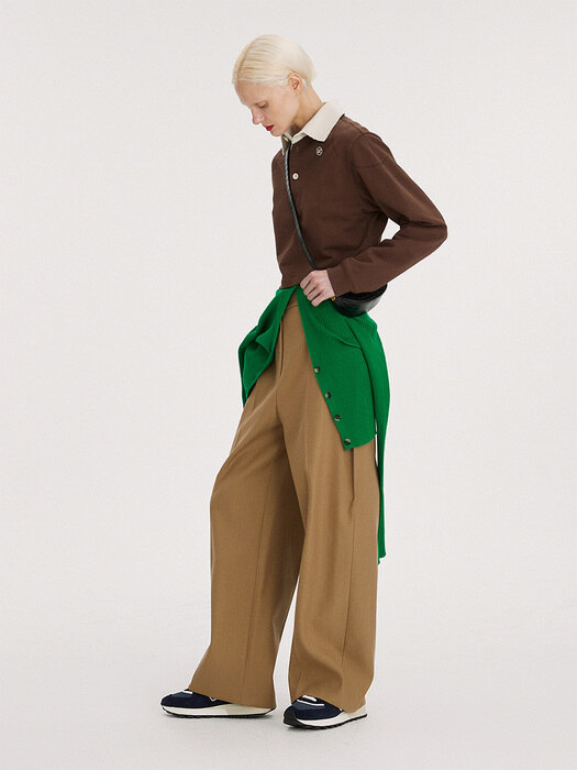 VIRGIN WOOL COTTON WIDE PANTS (KHAKI)