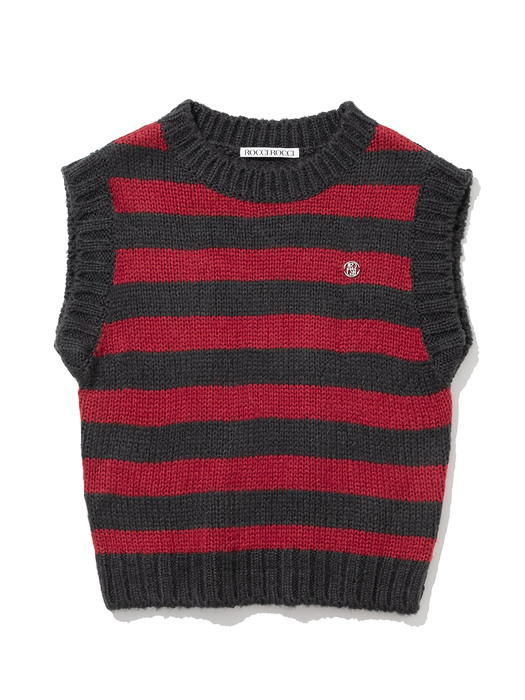 Mohair Fuzzy Stripe Knit Vest [RED]