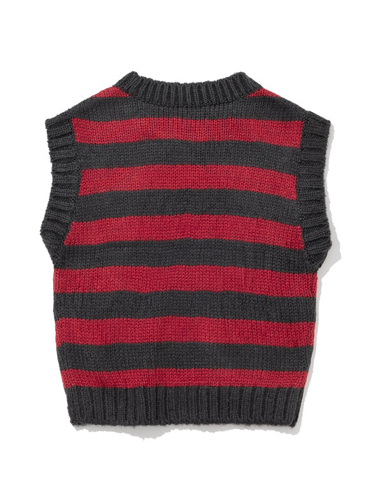 Mohair Fuzzy Stripe Knit Vest [RED]