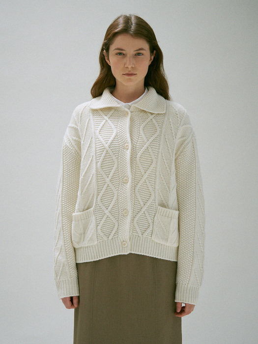 Monte Collar Knit Cardigan (Ivory)