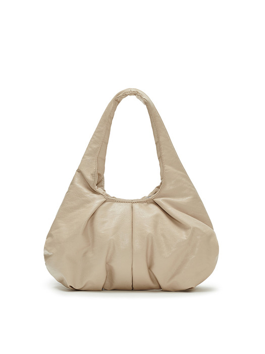 Rustling leather padding bag [Cream, Brown, Black]