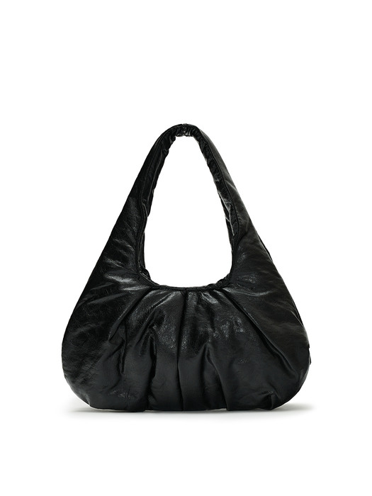 Rustling leather padding bag [Cream, Brown, Black]
