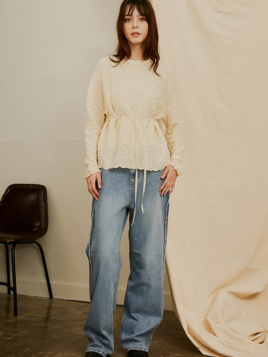 Seine Pleats Drop Shoulder Top_Cream