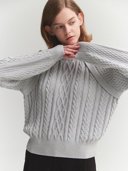 HEAVY CABLE PULLOVER(PALE BLUE)