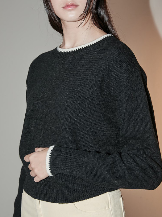 Color Point Knit Pullover  Black (KE2X51M025)