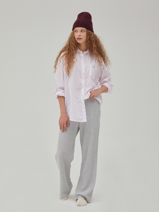 Ribbed Long Wide Pants - Light Gray