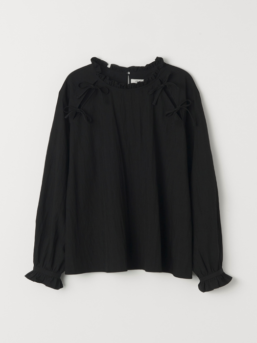 CUT-OUT RIBBON POINT BLOUSE_STRONG BLACK