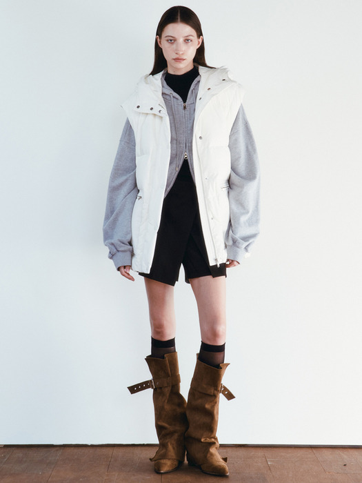 OVERSIZE CROPPED ZIP-UP HOODIE [3COLORS]