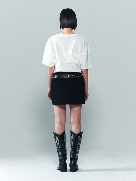 W-Western Skirt with Raw Edge [Black]