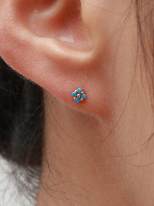 14K gold blue flower earring & piercing