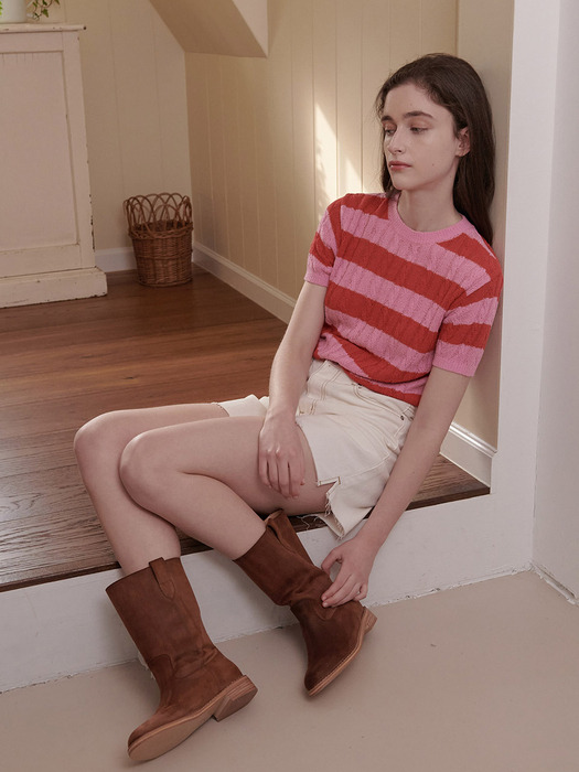 STRIPE CROP KNIT TOP_PINK (EEOR2NTR01W)