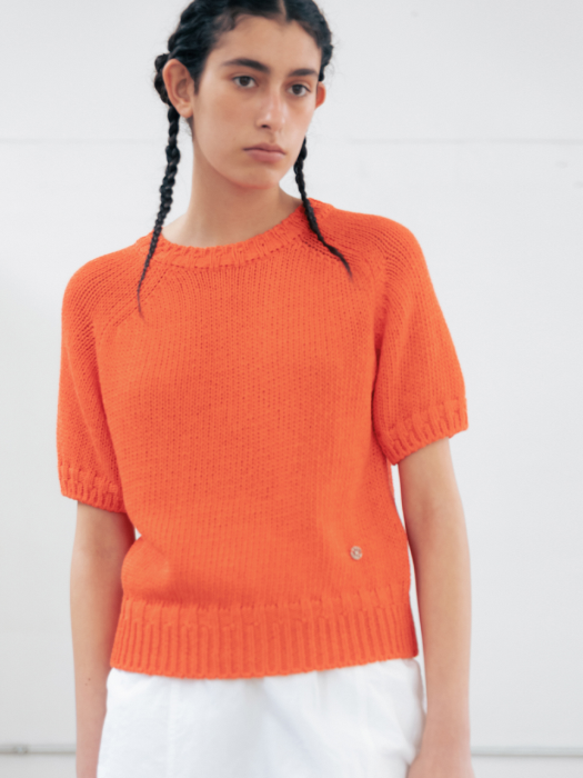Pure Round Neck Short Sleeve Knit_Orange