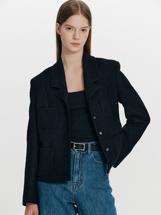 Collar Tweed Jacket(Black)
