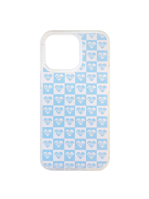 Checkerboard iPhone Case_Sky Blue & White_투명 젤하드케이스