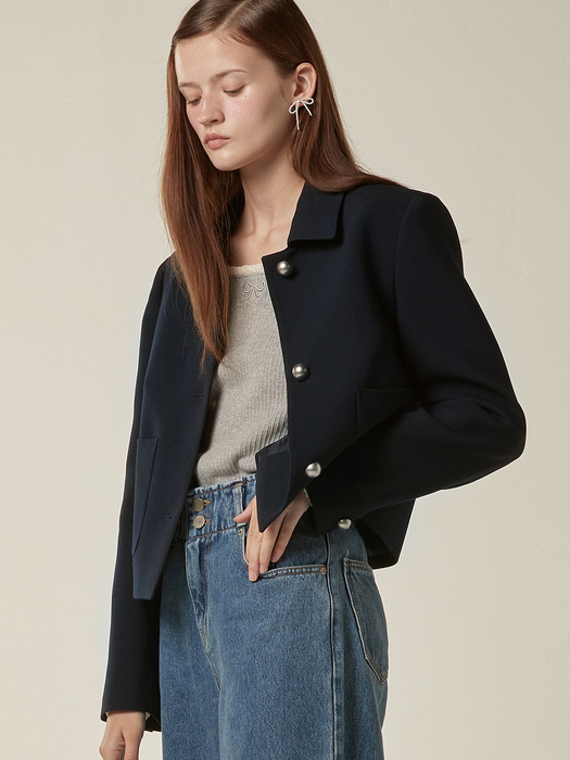 Three button cropped jacket - Navy