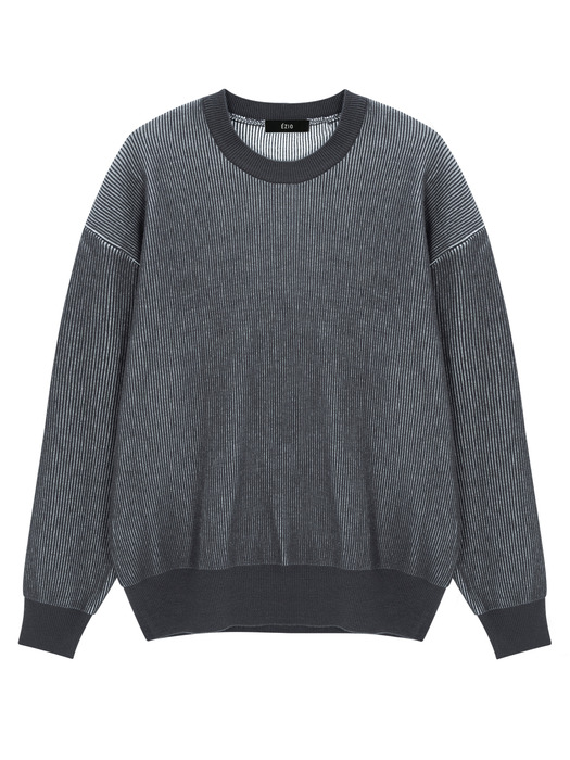 Two Tone Double Face Round Knit Pullover - Dark Grey