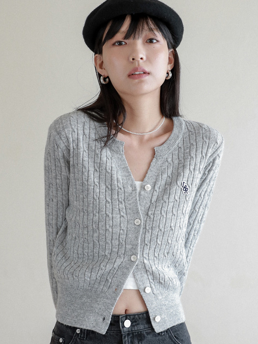 Lossy  Cashmere Cable Patch Cardigan_gray