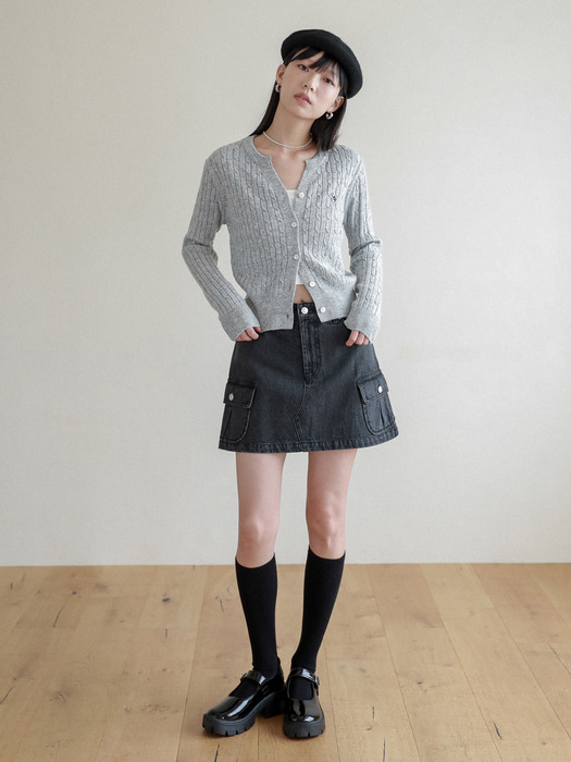 Lossy  Cashmere Cable Patch Cardigan_gray