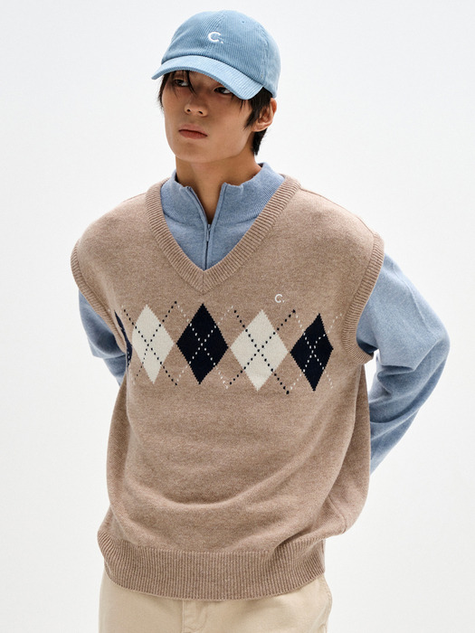 [23FW clove] Argyle Layered Knit (Light Beige)