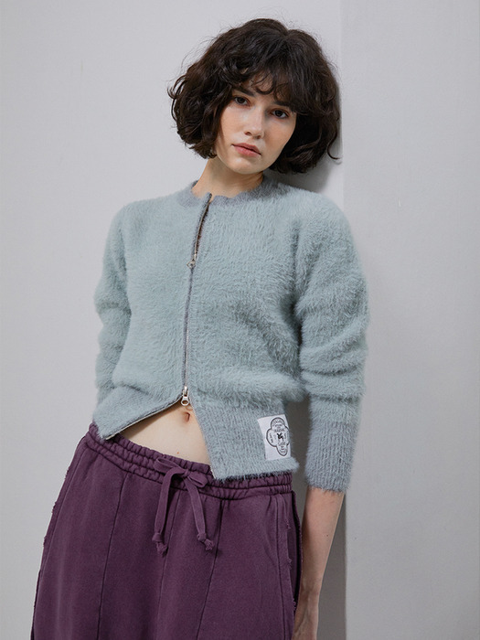 [LINE] Mohair Wool Blend Knit Zip-Up (Ash Green)