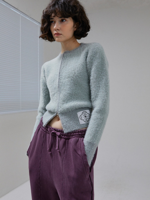 [LINE] Mohair Wool Blend Knit Zip-Up (Ash Green)