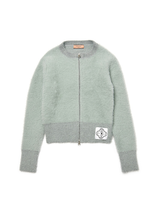 [LINE] Mohair Wool Blend Knit Zip-Up (Ash Green)