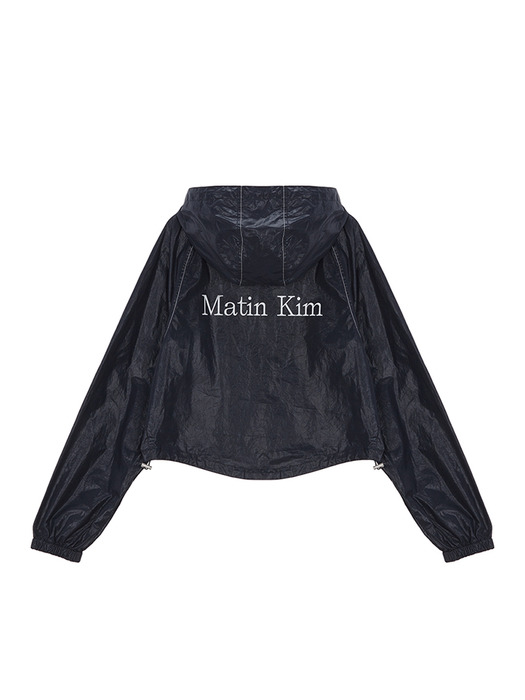 MATIN CROP HOODY COATING JUMPER IN NAVY