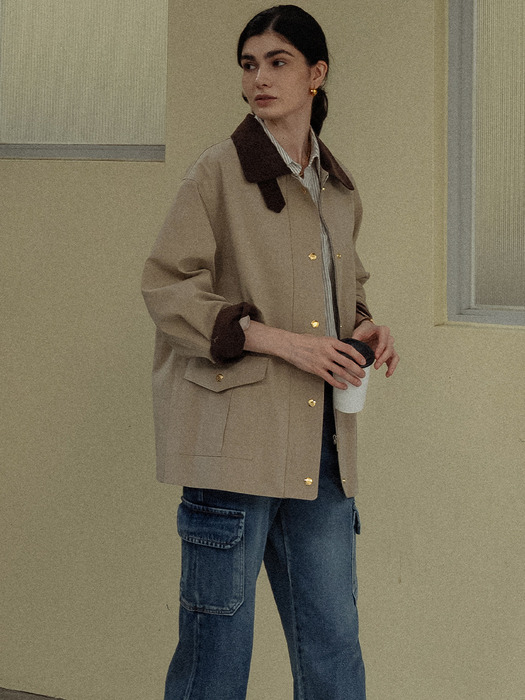 Coloring collar point utility jacket(Beige)