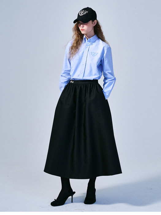 VOLUME MAXI SKIRT CRAPE_BLACK IVORY