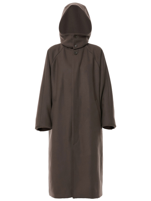 Hoodie Balmacaan Long Coat (FL-042_Brown)