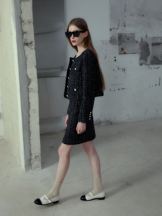 [ESSENTIEL] LUCAS Tweed Mini Skirt_Black Tweed