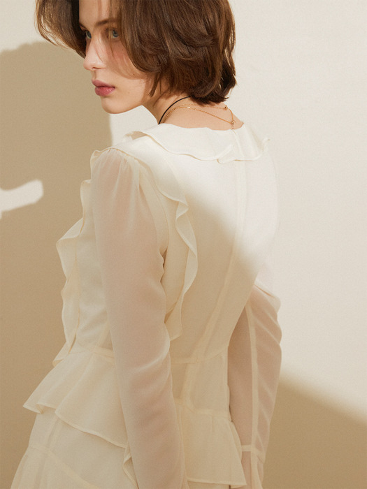 ASYMMETRIC RUFFLE MINI DRESS_IVORY