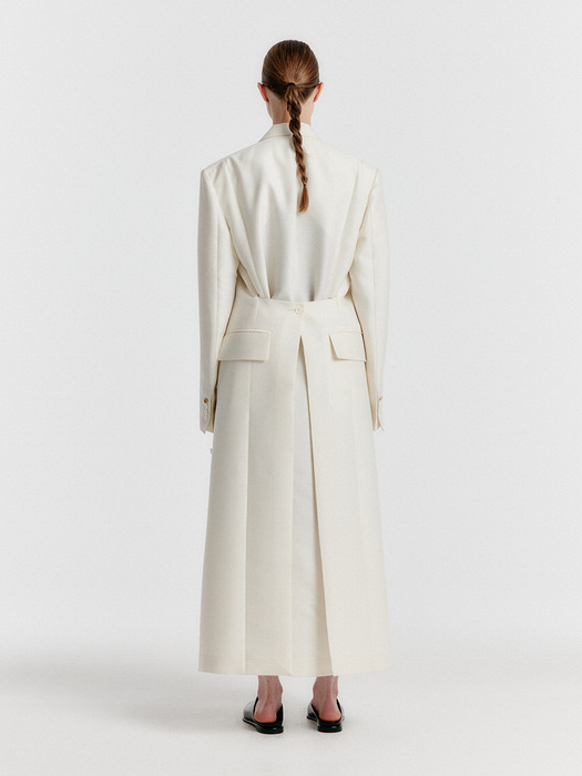 YALE Peaked lapel Tailored Long Coat - Ivory