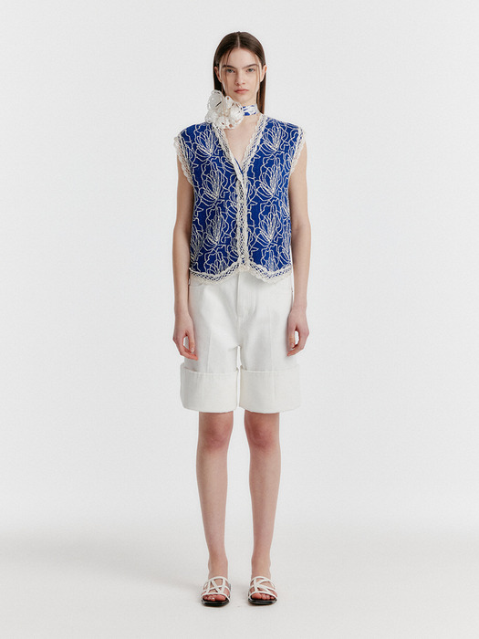 YEARY Knit Vest with Print - Navy/Ivory