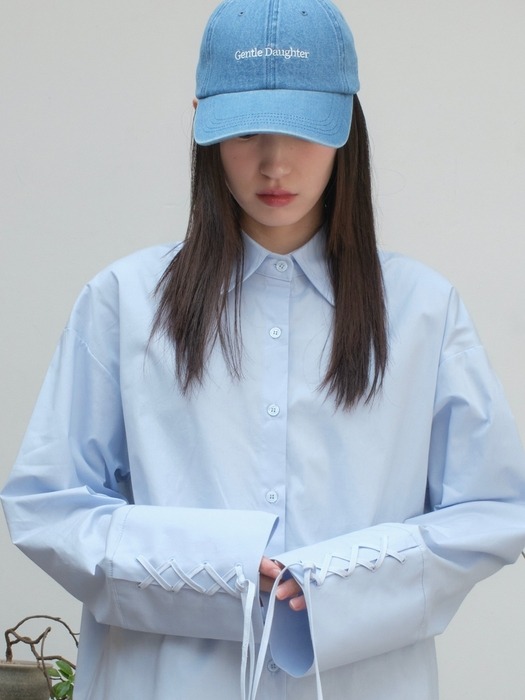 Sleeve Strap Oversized Shirt, light blue