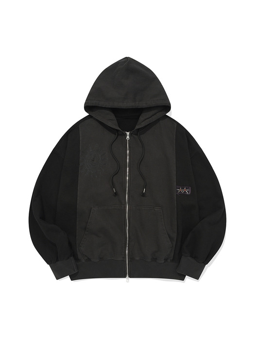 Garment dyed hooded zip-up / Pigment black