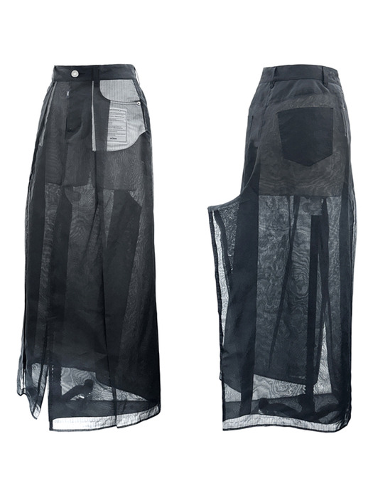BLACK  IN-SIDE-OUT SEETHROUGH MAXI SKIRT