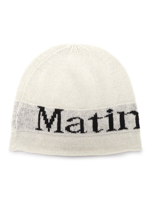 LOGO LINEN SHORT BEANIE IN WHITE