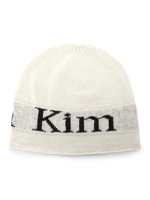 LOGO LINEN SHORT BEANIE IN WHITE