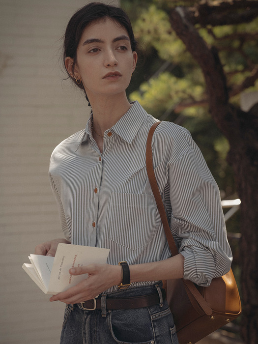 Button point stripe shirt_Green