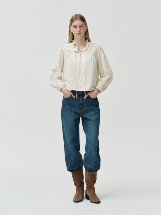 frill string blouse - ivory