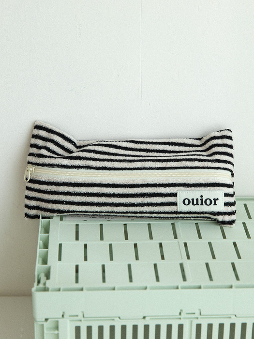 ouior flat pencil case_terry stripe black (middle zipper)